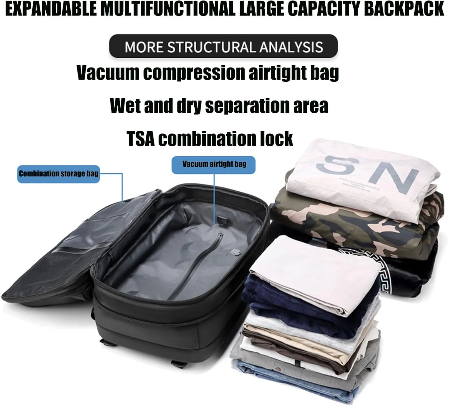 Jfxgjuv Ascribei Backpack, Vacpack Backpack, 60l Expandable Multifunctional Large Capacity Backpack with Vacuum Compression