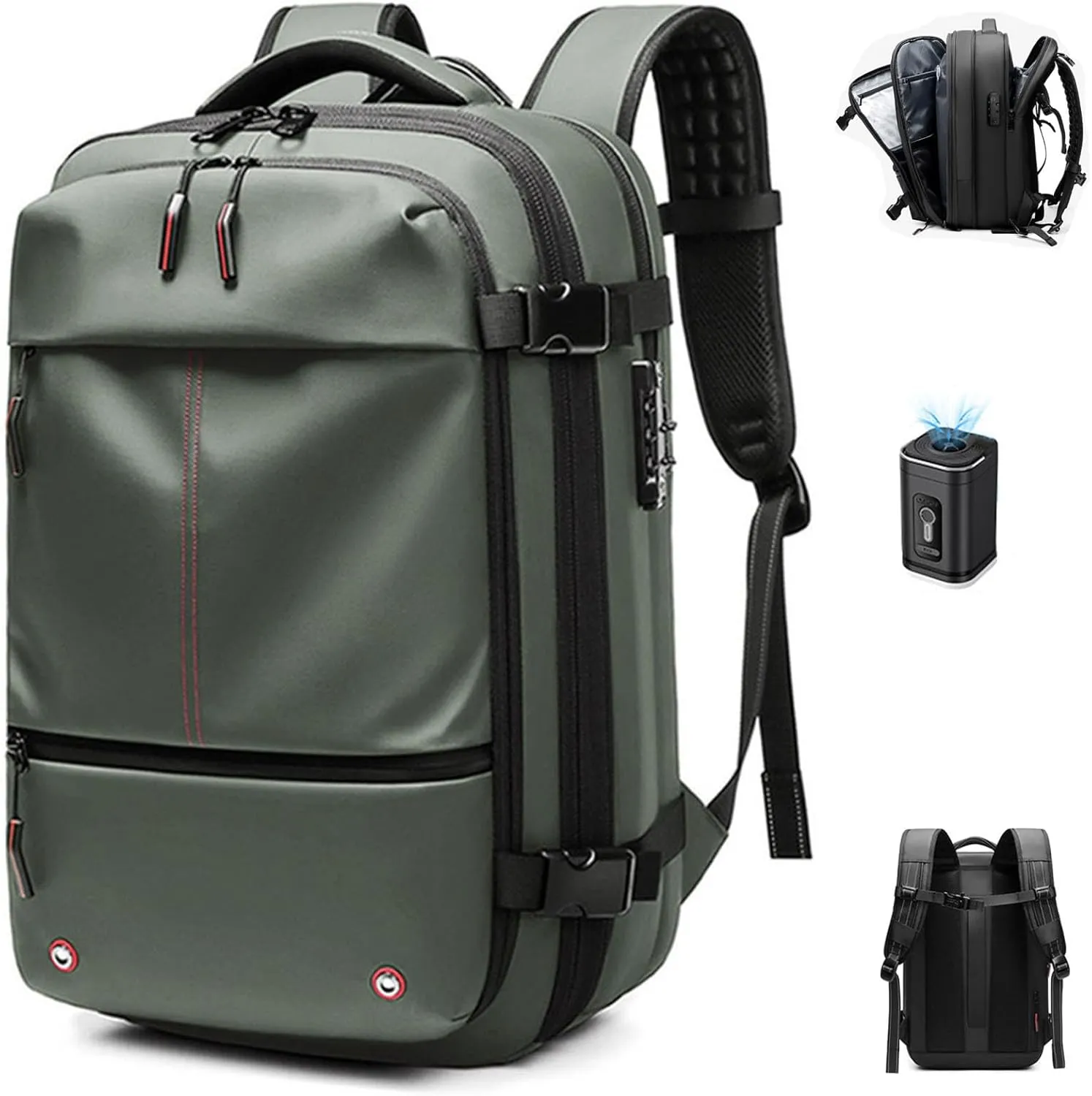 Jfxgjuv Space Vac Backpack, Ezyvac Backpack, 60L Expandable Vacuum Seal Compression Backpacks, Water Resistant, TSA Lock (Green)