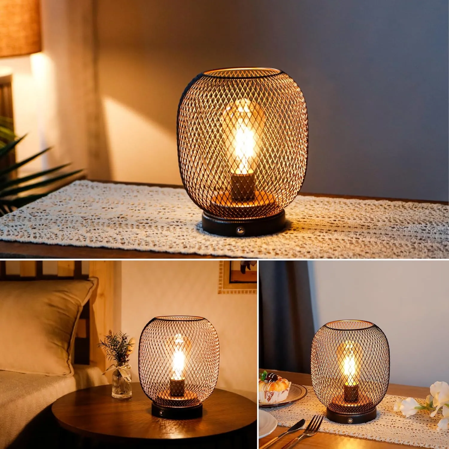JHY DESIGN Dimmable Touch Bedside Table Lamp Rechargeable Battery Powered Lamp with LED Bulb Night Accent Light for Weddings Parties Patio Events for Indoors Outdoors(Metal Base, Bronze Round)
