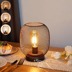 JHY DESIGN Dimmable Touch Bedside Table Lamp Rechargeable Battery Powered Lamp with LED Bulb Night Accent Light for Weddings Parties Patio Events for Indoors Outdoors(Metal Base, Bronze Round)