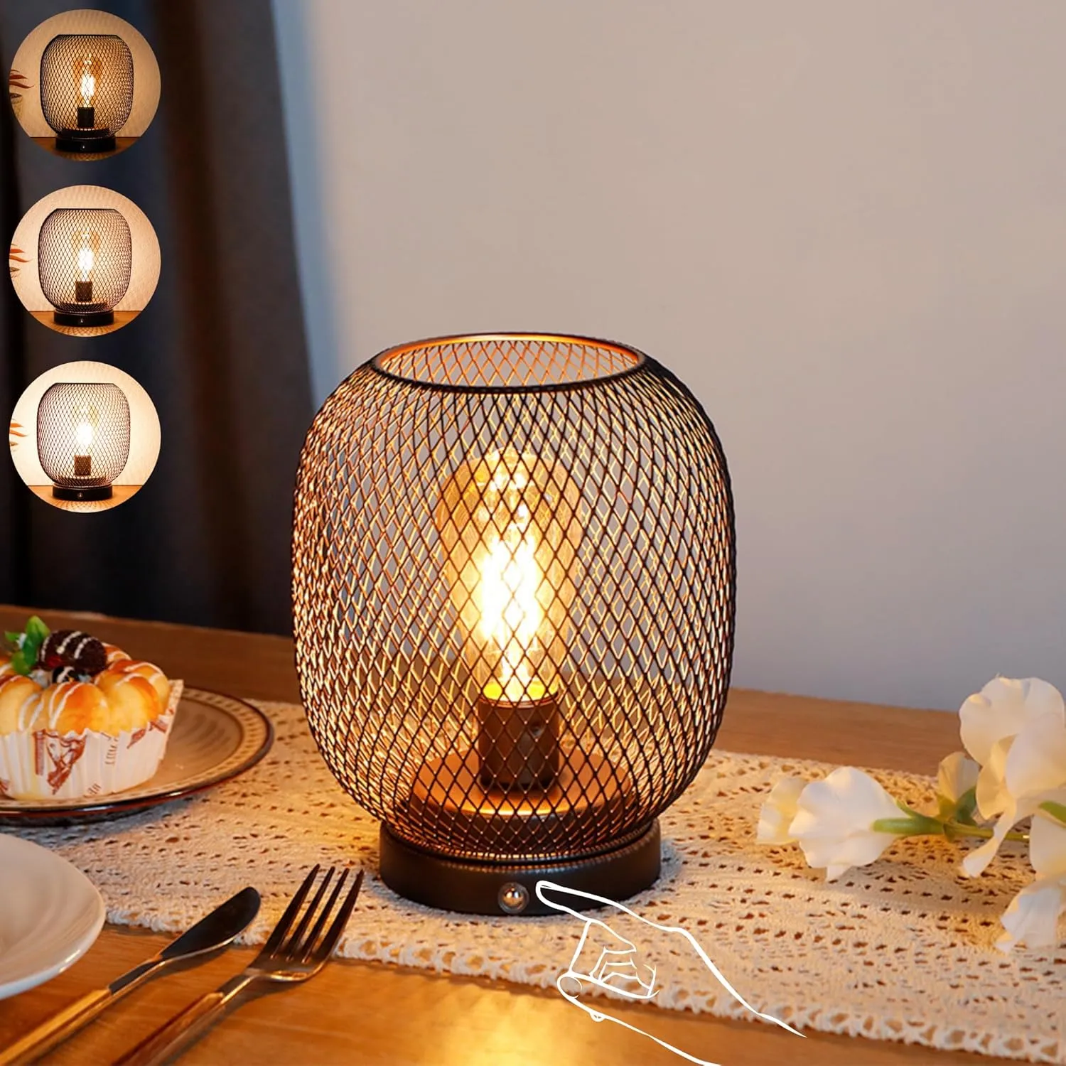 JHY DESIGN Dimmable Touch Bedside Table Lamp Rechargeable Battery Powered Lamp with LED Bulb Night Accent Light for Weddings Parties Patio Events for Indoors Outdoors(Metal Base, Bronze Round)