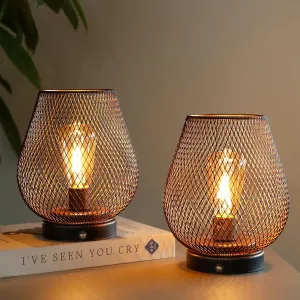 JHY DESIGN Dimmable Touch Bedside Table Lamp Set of 2 Rechargeable Battery Powered Lamp with LED Bulb Cordless Accent Light for Weddings Parties Patio Events Indoors Outdoors(Metal Base, Bronze Egg)