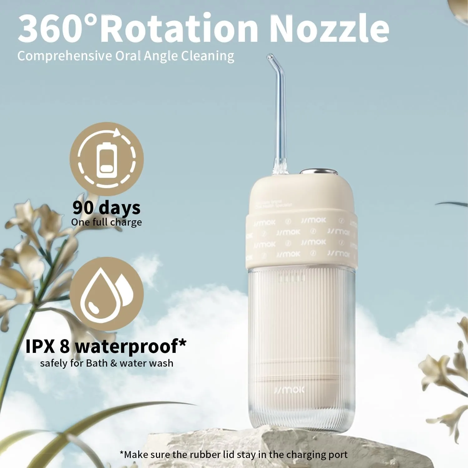 JIMOK Portable Water Flosser Mini Cordless Portable Oral Irrigator Water Teeth Cleaner Pick,Telescopic Water Tank,4 Modes & IPX8 Waterproof, Home & Travel Water Flossers for Teeth & Braces Care(White)