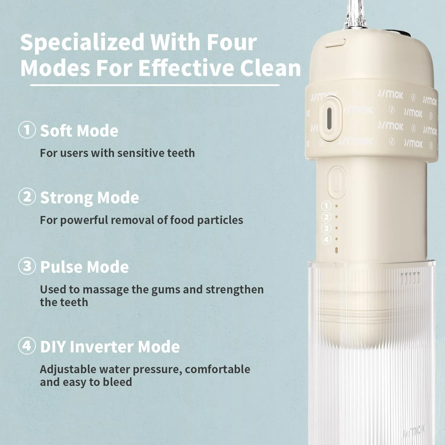 JIMOK Portable Water Flosser Mini Cordless Portable Oral Irrigator Water Teeth Cleaner Pick,Telescopic Water Tank,4 Modes & IPX8 Waterproof, Home & Travel Water Flossers for Teeth & Braces Care(White)