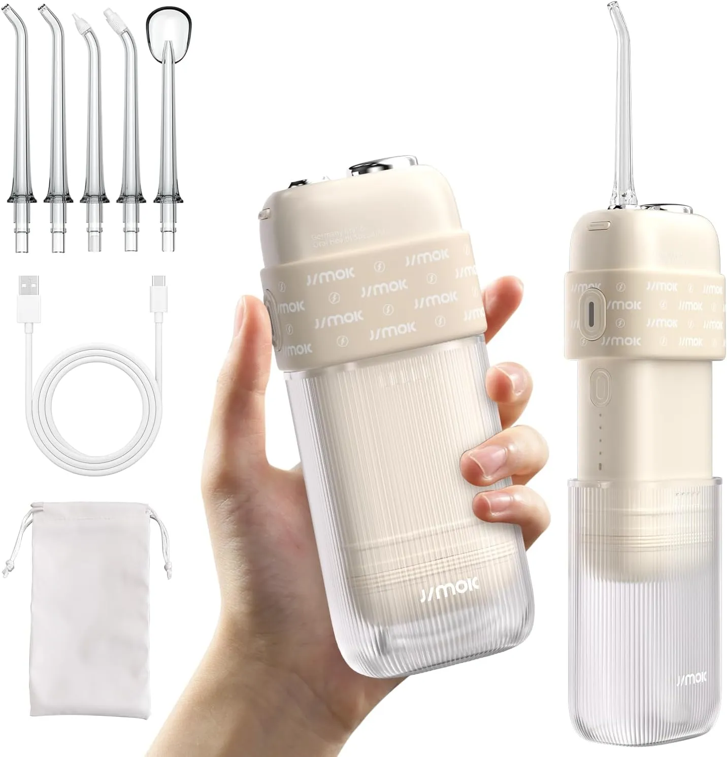 JIMOK Portable Water Flosser Mini Cordless Portable Oral Irrigator Water Teeth Cleaner Pick,Telescopic Water Tank,4 Modes & IPX8 Waterproof, Home & Travel Water Flossers for Teeth & Braces Care(White)