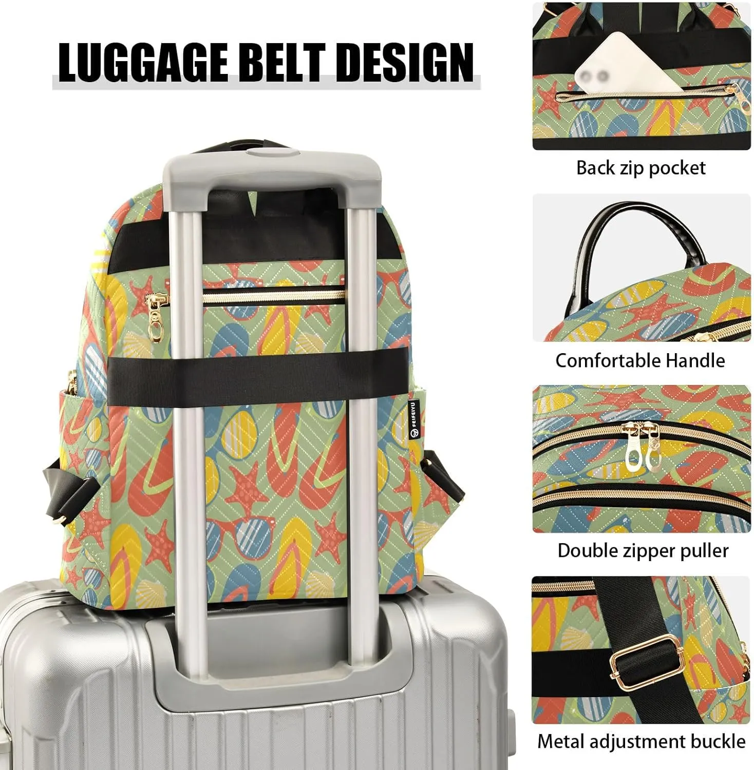 Joisal Colorful Flip Flops Sunglasses Backpack Lightweight Anti Theft Work Backpack Medium Travel Backpack Women