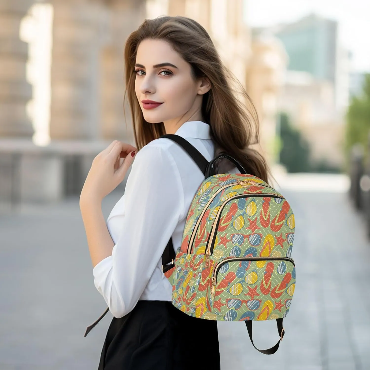 Joisal Colorful Flip Flops Sunglasses Backpack Lightweight Anti Theft Work Backpack Medium Travel Backpack Women