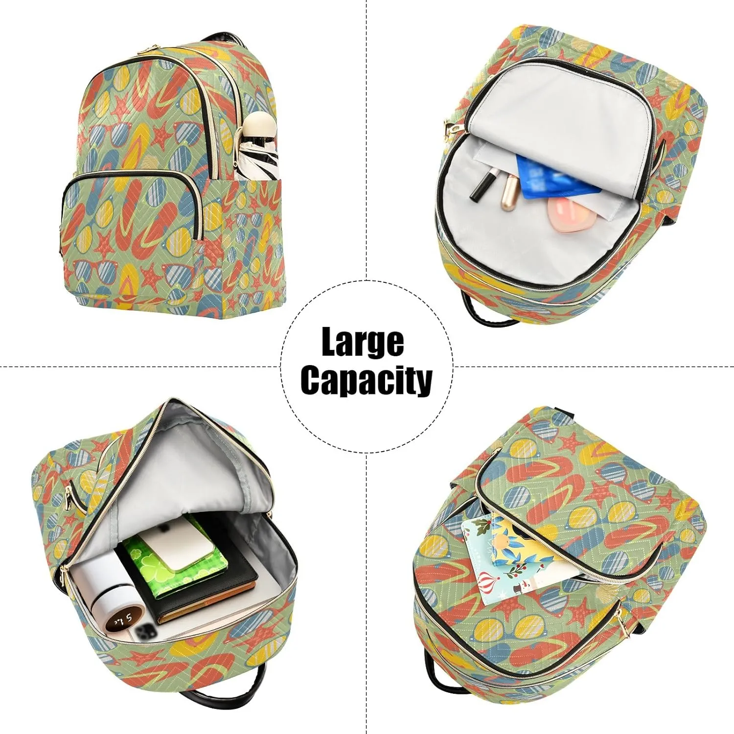 Joisal Colorful Flip Flops Sunglasses Backpack Lightweight Anti Theft Work Backpack Medium Travel Backpack Women