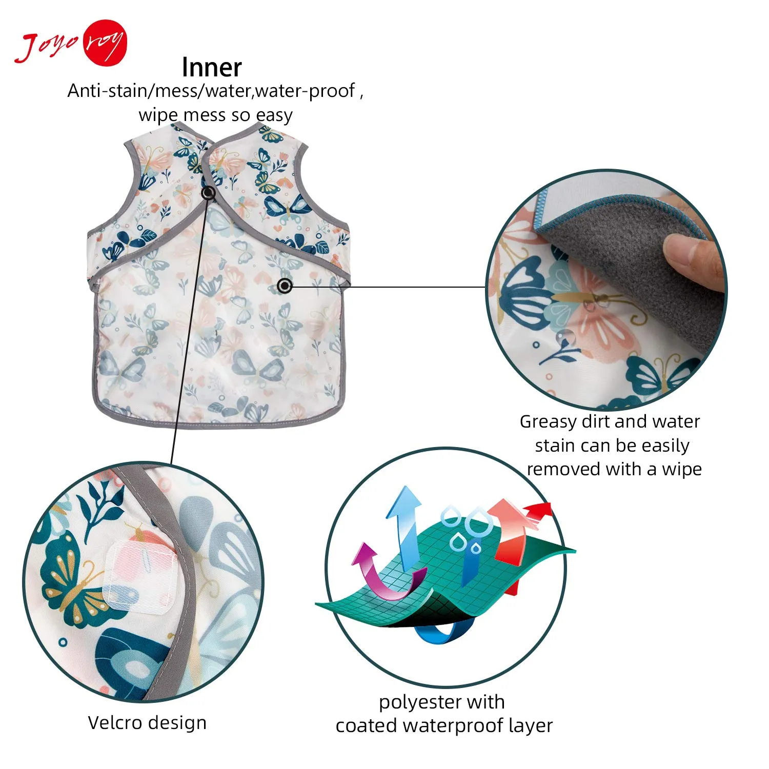 Joyo roy Mess Proof Baby Bibs for Eating Waterproof Toddler Bibs 1-3 Years Soft Machine Washable Sleeveless Baby Smock Bib for Girls Travel Reusable Led Weaning Apron for Feeding Bib with Food Catcher