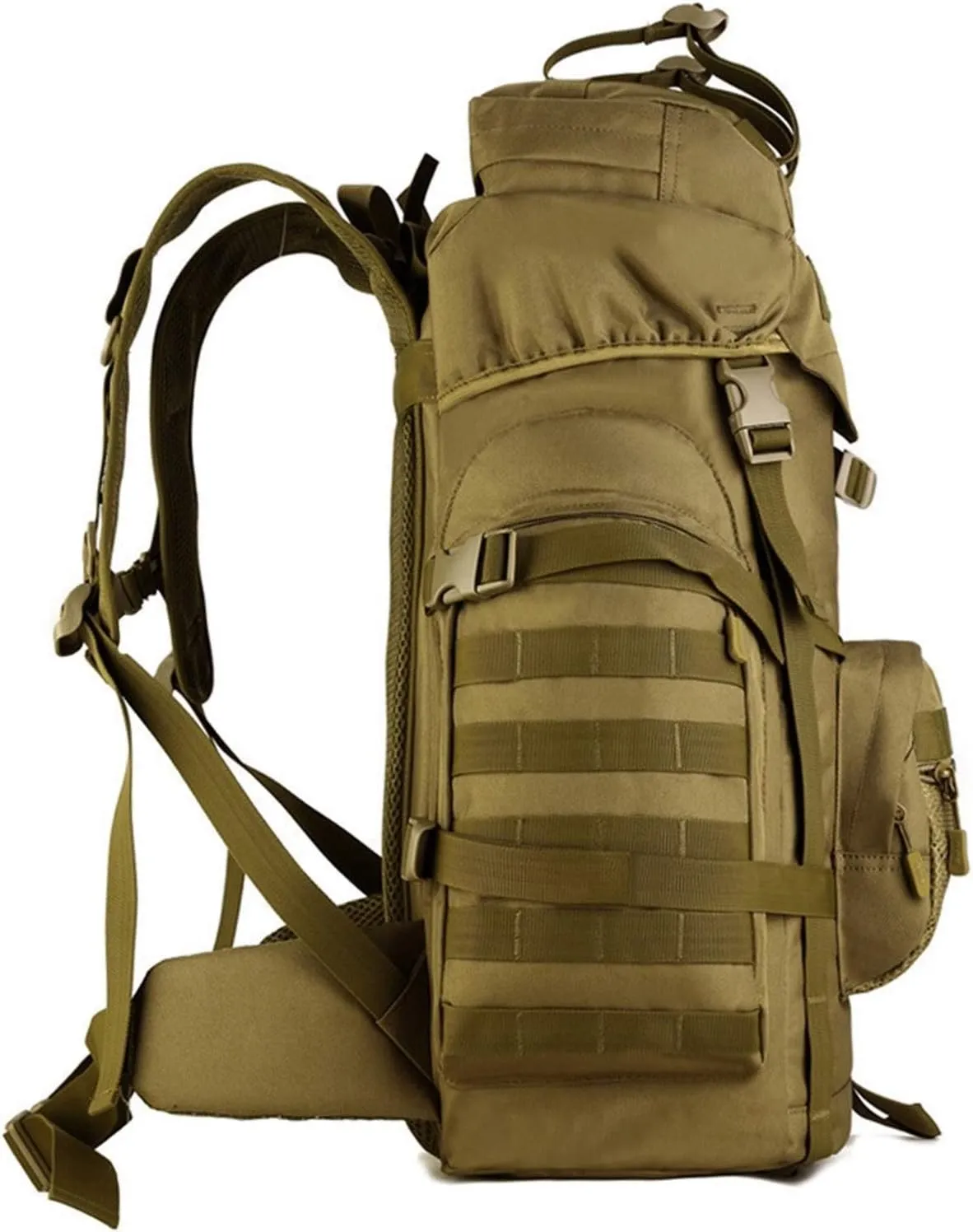 Jungle Leopard 60L Tactical Backpack Man with Tripod Holer Army Rucksack Sports Bag for Hiking Camping Hunting Trekking(S419-60-WD)