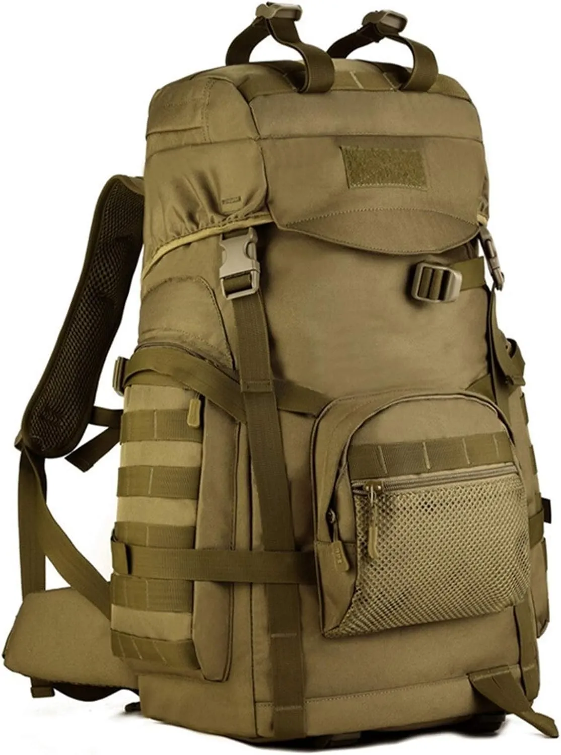 Jungle Leopard 60L Tactical Backpack Man with Tripod Holer Army Rucksack Sports Bag for Hiking Camping Hunting Trekking(S419-60-WD)