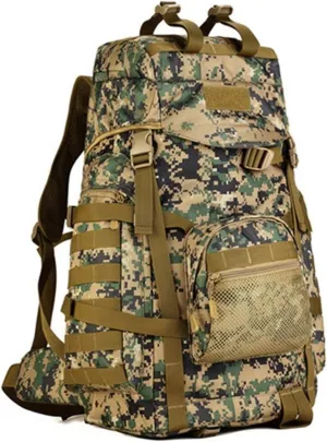 Jungle Leopard 60L Tactical Backpack Man with Tripod Holer Army Rucksack Sports Bag for Hiking Camping Hunting Trekking(S419-60-WD)