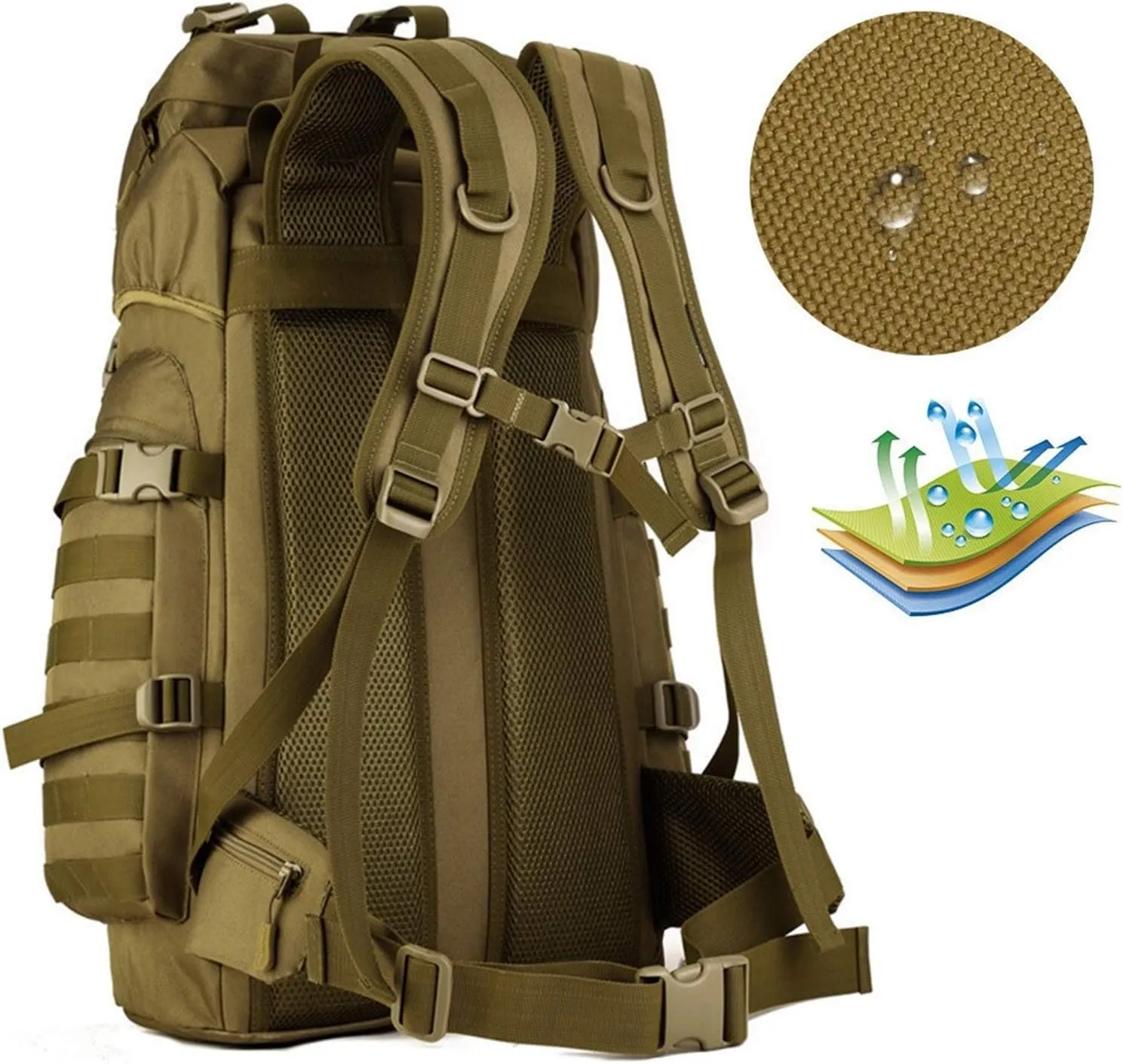 Jungle Leopard 60L Tactical Backpack Man with Tripod Holer Army Rucksack Sports Bag for Hiking Camping Hunting Trekking(S419-60-WD)