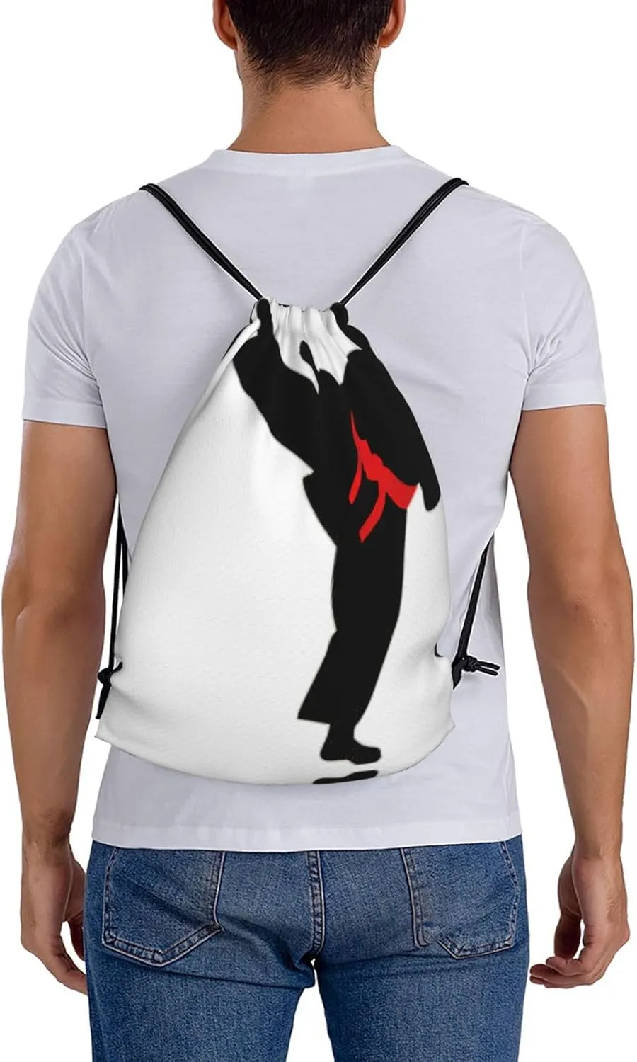 Karate Boy Vector Changeable Belt Color Drawstring Backpack Sports Gym Bag String Cinch Pouch For Daily Use
