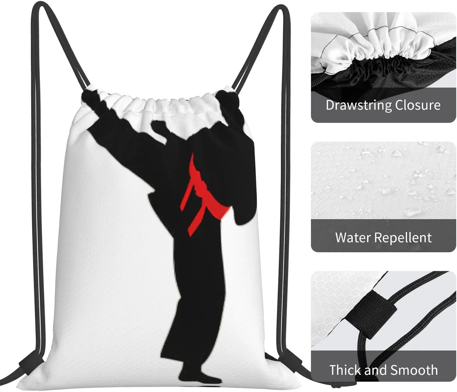 Karate Boy Vector Changeable Belt Color Drawstring Backpack Sports Gym Bag String Cinch Pouch For Daily Use