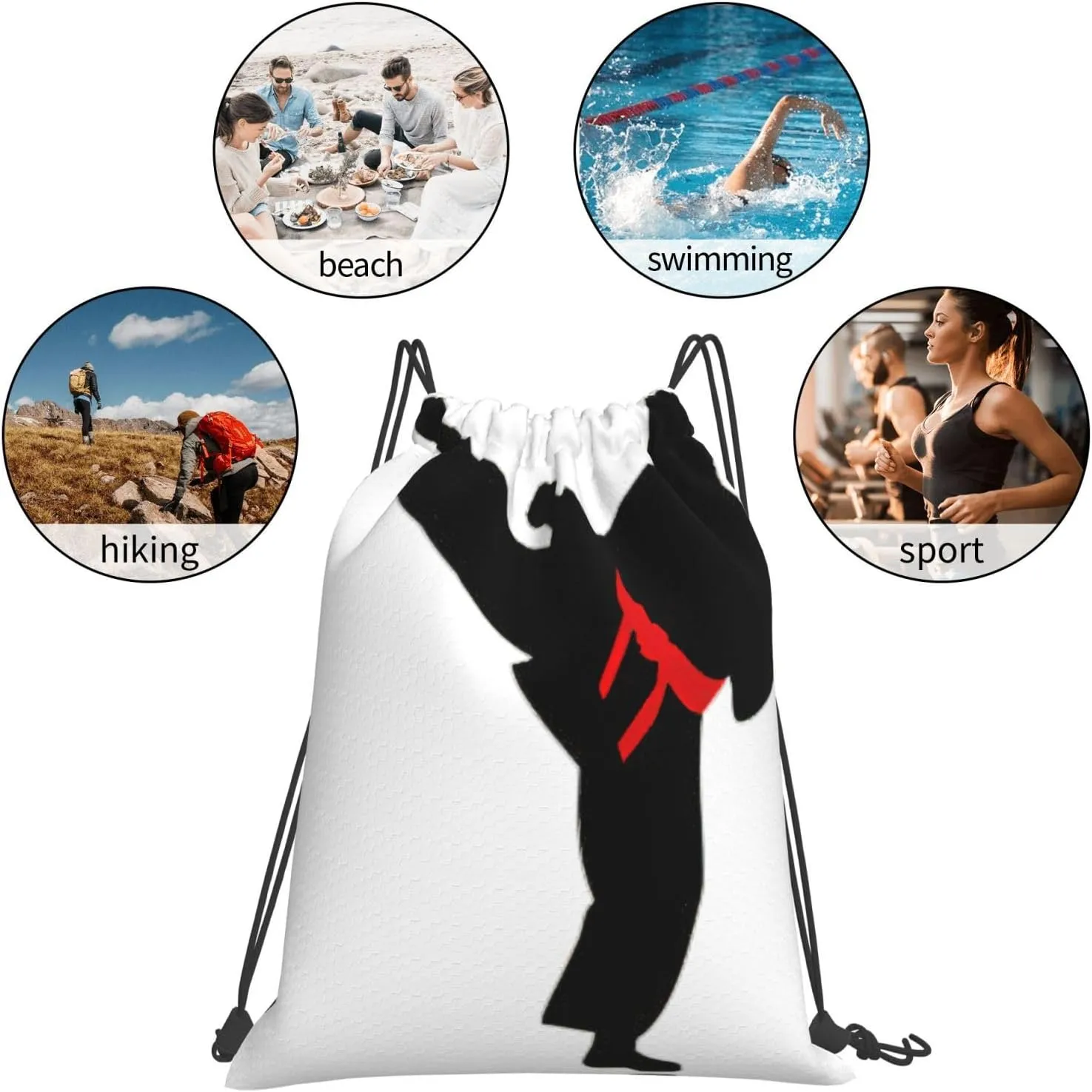 Karate Boy Vector Changeable Belt Color Drawstring Backpack Sports Gym Bag String Cinch Pouch For Daily Use