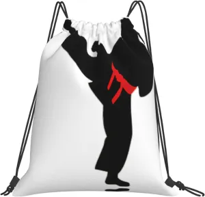 Karate Boy Vector Changeable Belt Color Drawstring Backpack Sports Gym Bag String Cinch Pouch For Daily Use
