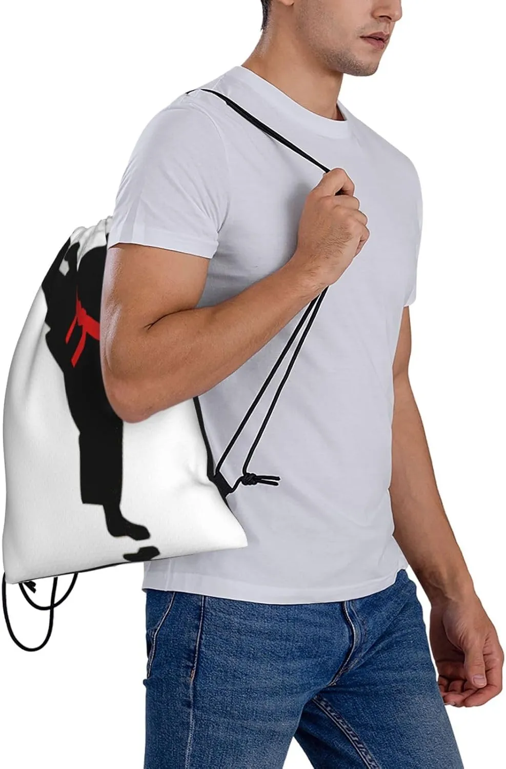 Karate Boy Vector Changeable Belt Color Drawstring Backpack Sports Gym Bag String Cinch Pouch For Daily Use