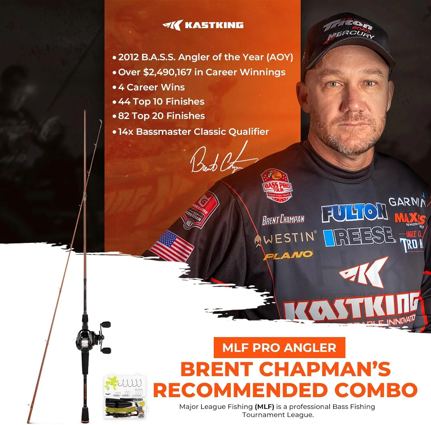KastKing Brent Chapman Spinning & Casting Combos, Tailored Tackle Kits, Pre-spooled Design, IM6 Graphite 2Pc Blanks, 5.2:1 Gear Ratio, 9   1/5   1 Ball Bearings, Stainless Steel Guides, EVA Handles