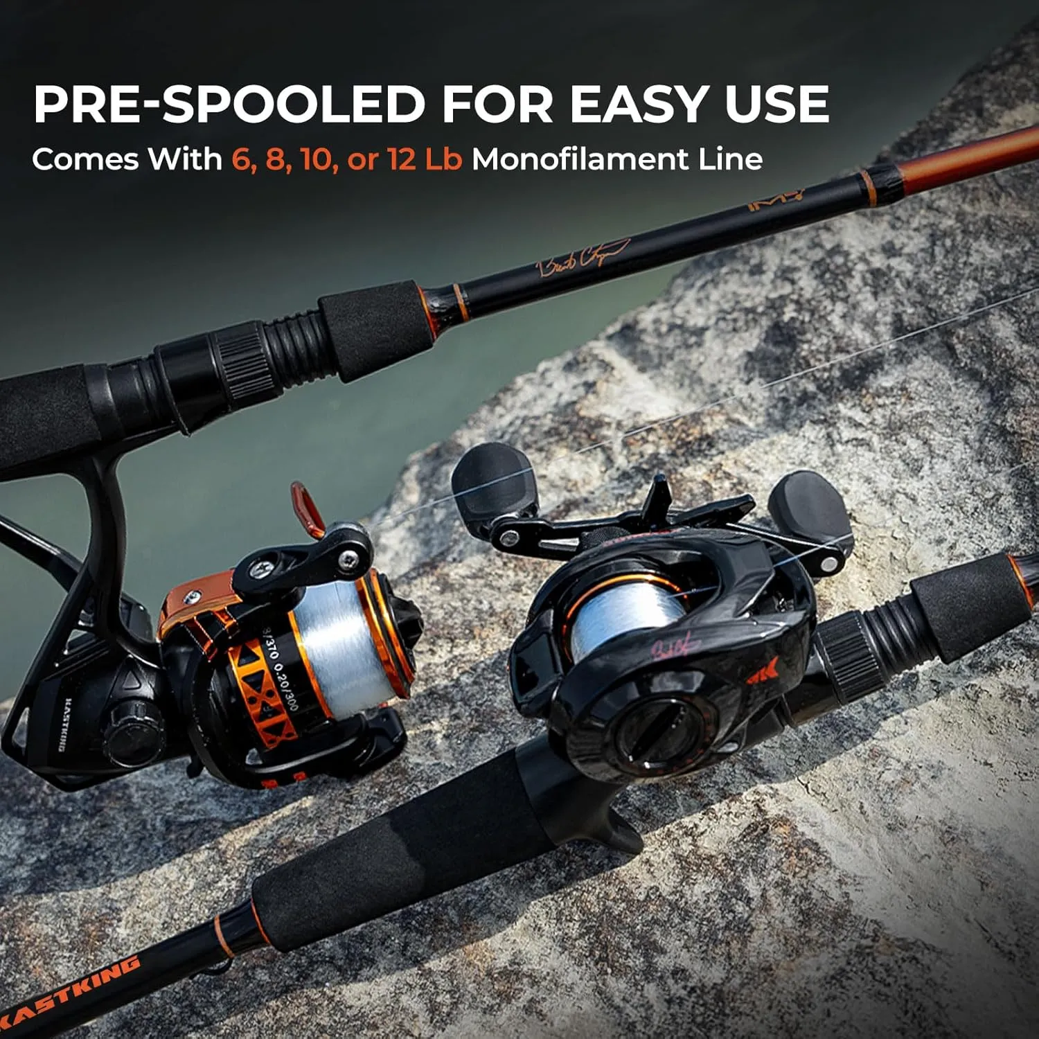 KastKing Brent Chapman Spinning & Casting Combos, Tailored Tackle Kits, Pre-spooled Design, IM6 Graphite 2Pc Blanks, 5.2:1 Gear Ratio, 9   1/5   1 Ball Bearings, Stainless Steel Guides, EVA Handles