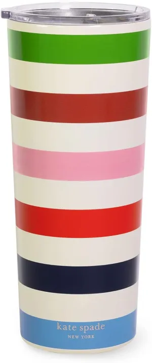 kate spade new york Cute Stainless Steel Mug, 24 Ounce Travel Tumbler, Double Wall Insulated Cup with Lid, Adventure Stripe