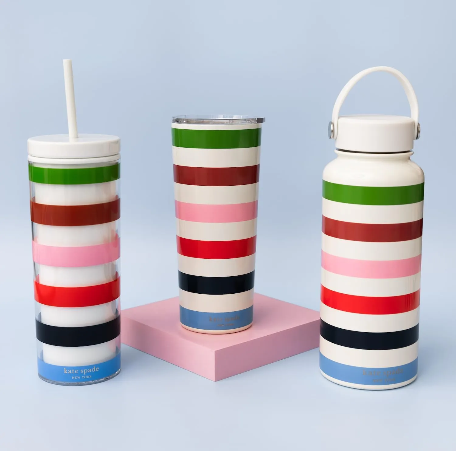 kate spade new york Cute Stainless Steel Mug, 24 Ounce Travel Tumbler, Double Wall Insulated Cup with Lid, Adventure Stripe