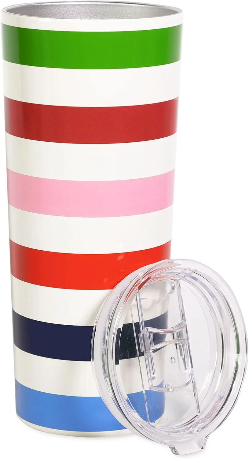 kate spade new york Cute Stainless Steel Mug, 24 Ounce Travel Tumbler, Double Wall Insulated Cup with Lid, Adventure Stripe