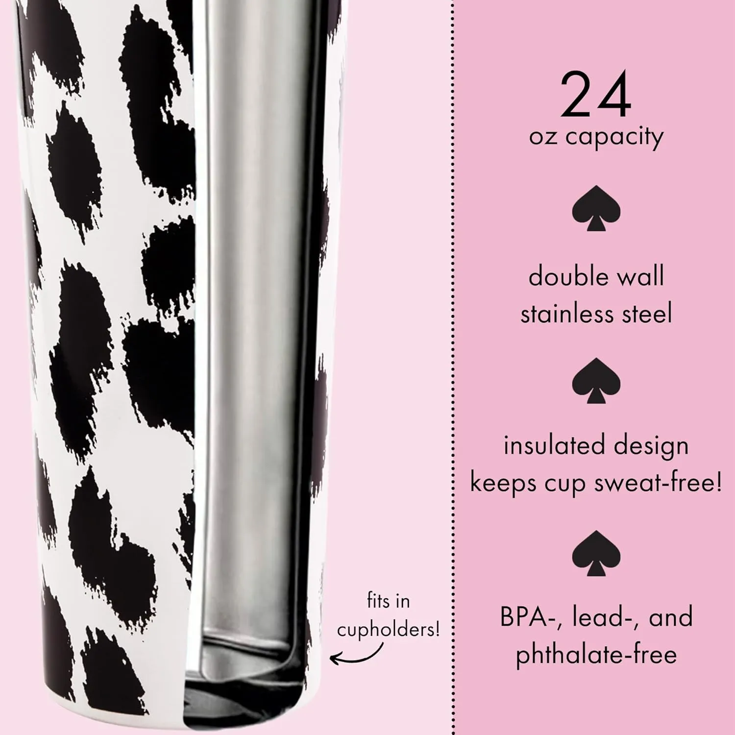 kate spade new york Cute Stainless Steel Mug, 24 Ounce Travel Tumbler, Double Wall Insulated Cup with Lid, Modern Leopard