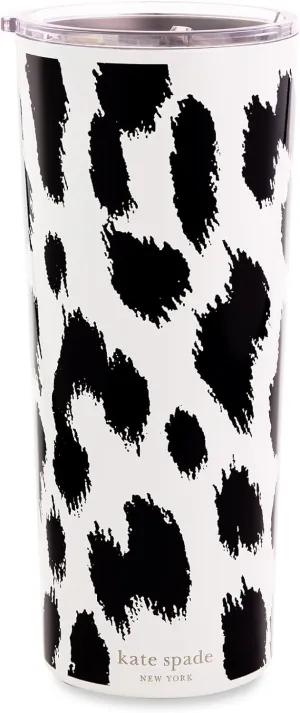 kate spade new york Cute Stainless Steel Mug, 24 Ounce Travel Tumbler, Double Wall Insulated Cup with Lid, Modern Leopard