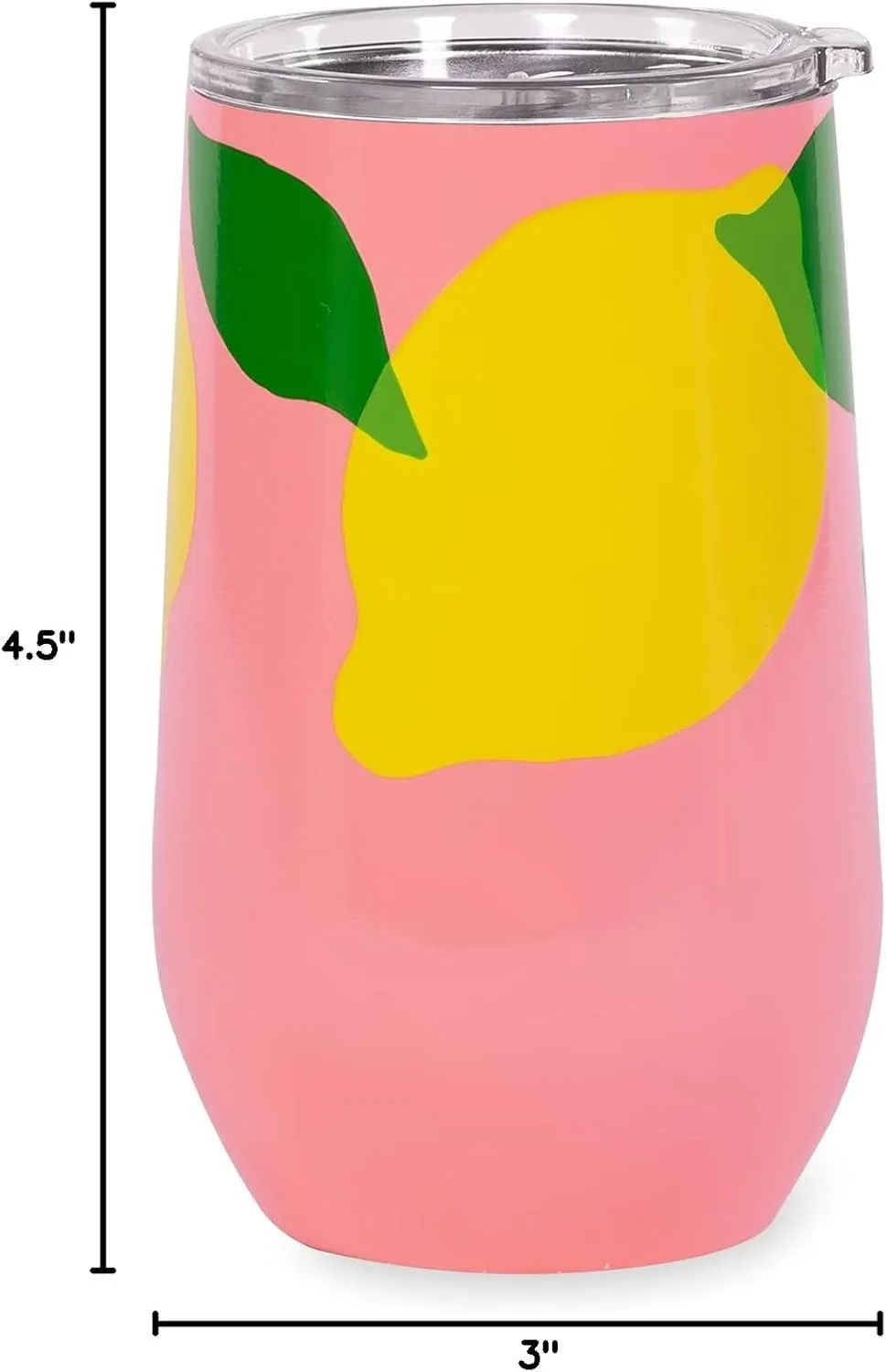 kate spade new york Insulated Stainless Steel Wine Tumbler, 16 Ounce Double Wall Tumbler, Pink Stemless Travel Cup with Lid, Lemon Toss