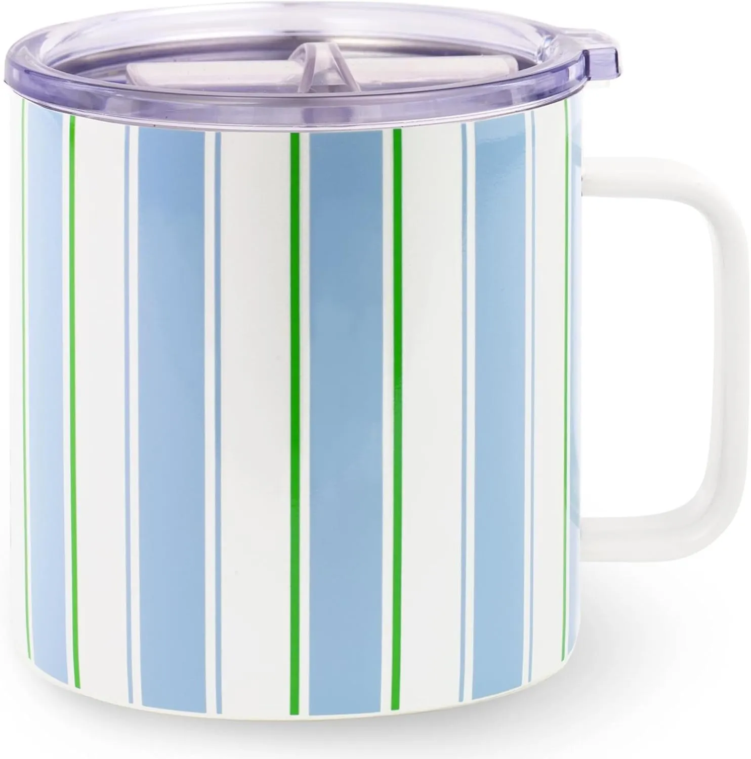 kate spade new york Stainless Steel Insulated Mug with Handle and Lid, 16 Ounce Double Wall Tumbler, Reusable Coffee Travel Mug for Hot and Cold Drinks (Daisy Stripe)