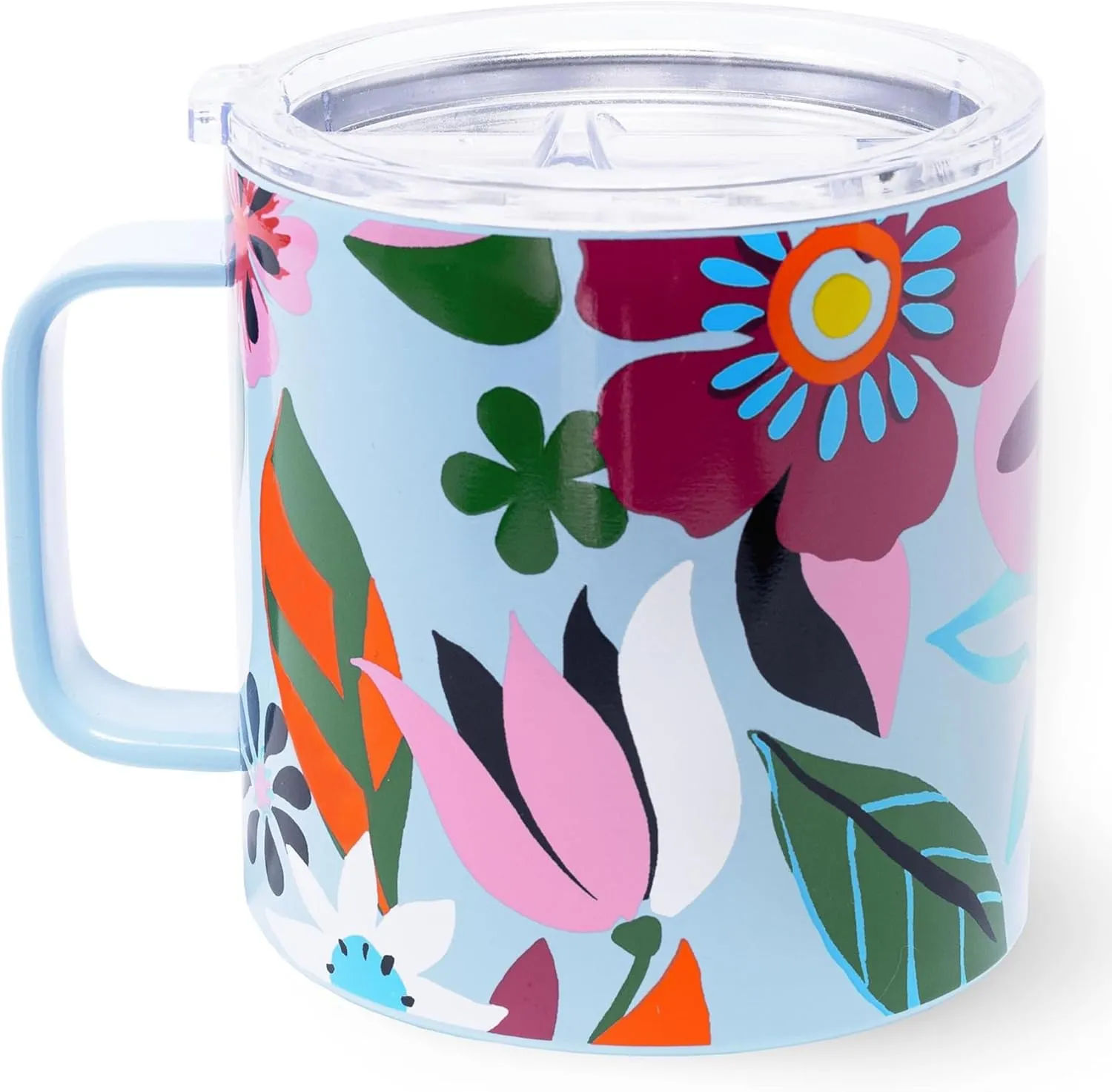 kate spade new york Stainless Steel Insulated Mug with Handle and Lid, 16 Ounce Double Wall Tumbler, Reusable Coffee Travel Mug for Hot and Cold Drinks (Safari Floral)