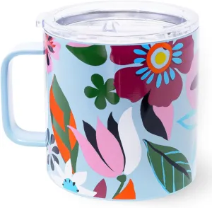 kate spade new york Stainless Steel Insulated Mug with Handle and Lid, 16 Ounce Double Wall Tumbler, Reusable Coffee Travel Mug for Hot and Cold Drinks (Safari Floral)