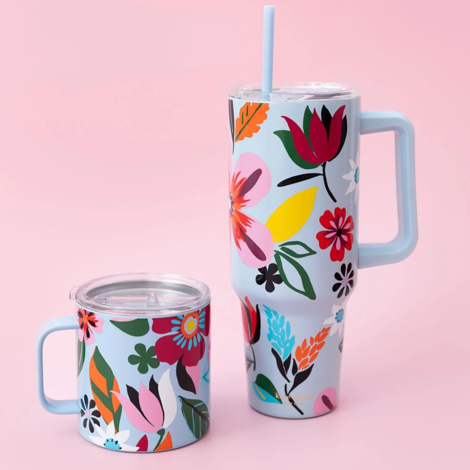 kate spade new york Stainless Steel Insulated Mug with Handle and Lid, 16 Ounce Double Wall Tumbler, Reusable Coffee Travel Mug for Hot and Cold Drinks (Safari Floral)