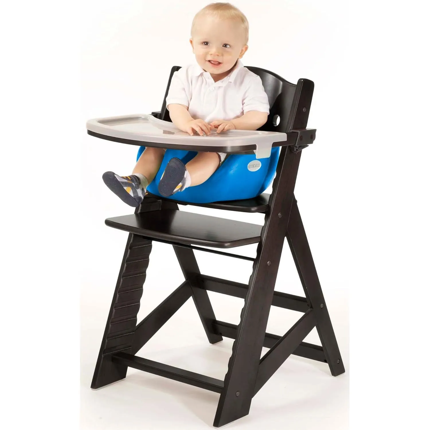 Keekaroo Height Right™ High Chair with Infant Insert & Tray, Espresso/Aqua (0051424KR-0001)