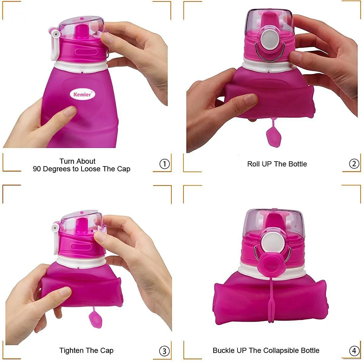 Kemier Collapsible Silicone Water Bottles-750ML,Medical Grade,BPA Free Travel Water Bottle Can Roll Up,26oz,Leak Proof Foldable Sports & Outdoor Water Bottles