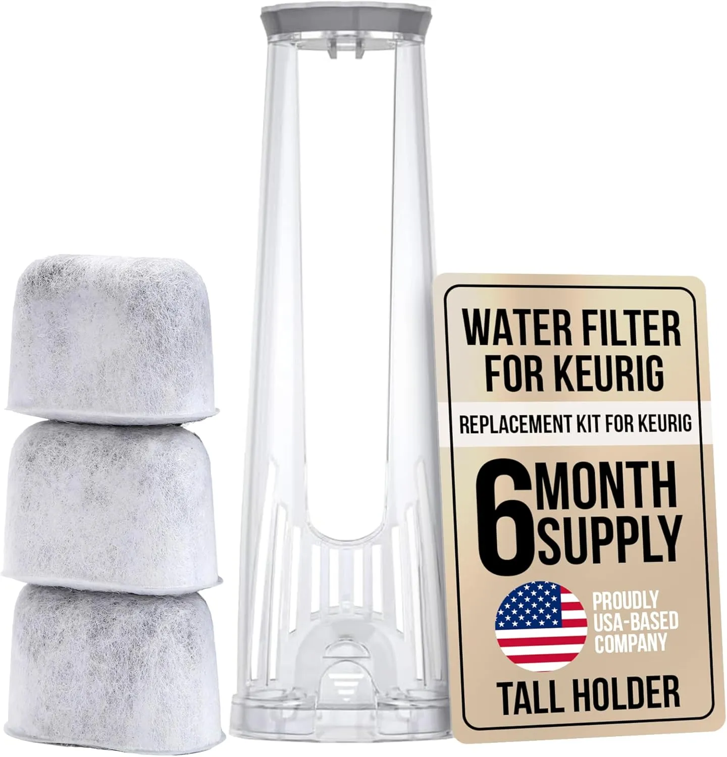 Keurig Starter Kit Replacement Water Filter Holder for Keurig 2.0, K-Slim, K Express, K-Supreme, K-Duo Plus Coffee Maker by PureHQ – Includes Tall Handle for Side Reservoir and 3-Pack Water Filters
