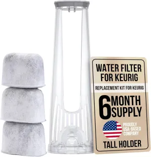 Keurig Starter Kit Replacement Water Filter Holder for Keurig 2.0, K-Slim, K Express, K-Supreme, K-Duo Plus Coffee Maker by PureHQ – Includes Tall Handle for Side Reservoir and 3-Pack Water Filters