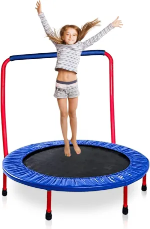 KEWLTAX Kids Trampoline Portable & Foldable 36 Inch Round Jumping Mat for Toddler Durable Steel Metal Construction Frame with Padded Frame Cover and Handle Bar