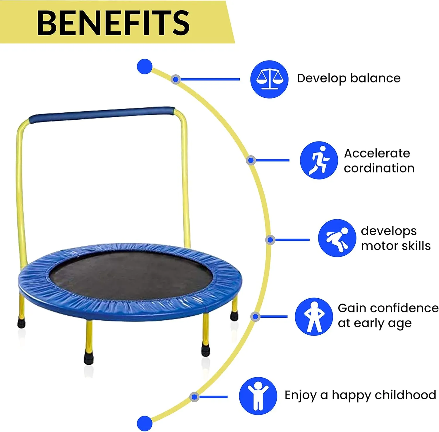 KEWLTAX Kids Trampoline Portable & Foldable 36 Inch Round Jumping Mat for Toddler Durable Steel Metal Construction Frame with Padded Frame Cover and Handle Bar