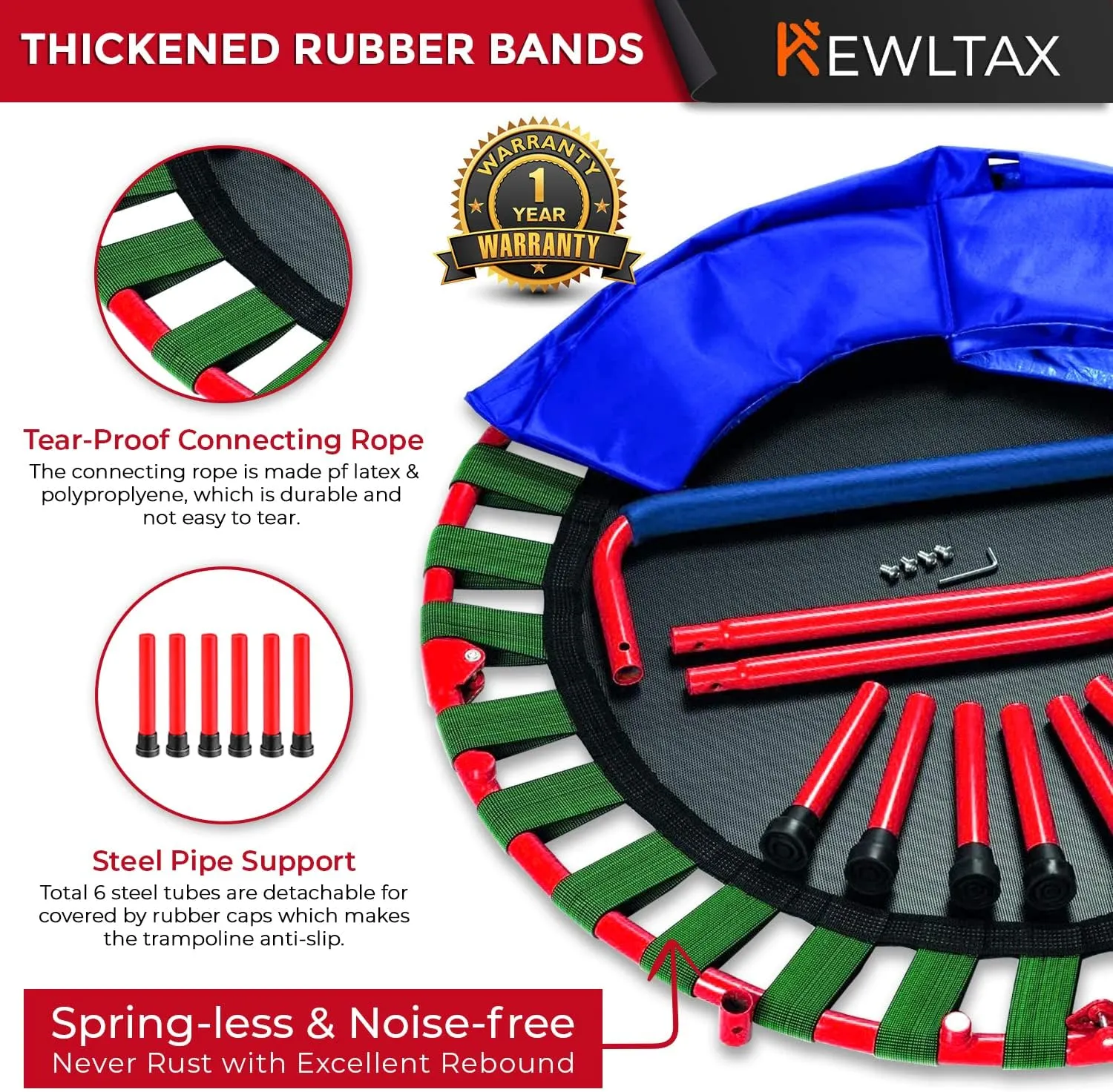 KEWLTAX Kids Trampoline Portable & Foldable 36 Inch Round Jumping Mat for Toddler Durable Steel Metal Construction Frame with Padded Frame Cover and Handle Bar