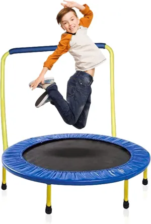 KEWLTAX Kids Trampoline Portable & Foldable 36 Inch Round Jumping Mat for Toddler Durable Steel Metal Construction Frame with Padded Frame Cover and Handle Bar