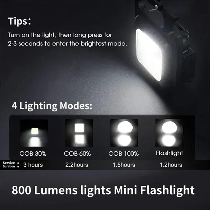 Keychain Light Mini Multifunctional Camping Flashlight USB Rechargeable LED Portable Bright COB Pocket Clip Lantern Outdoor Work