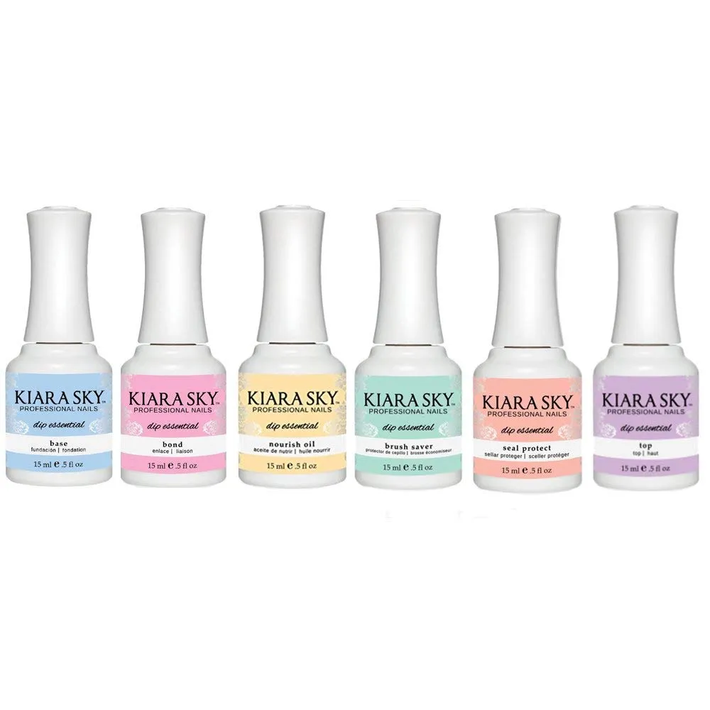 Kiara Sky Professional - Dip Manicure Nail Liquid Essentials - Long Lasting Nail Gels - Beauty Essentials Nail Design for Nail Art - Dip Liquids for Dip Manicure 0.5 fl oz, Essentials Kit Steps 1-6