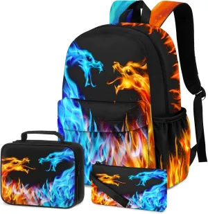Kids Backpack for Boys，3PCS Boys Backpack with Lunch Box Set for Children Elementary Middle School Students，Lightweight School Bookbag for Travel and Daily Use