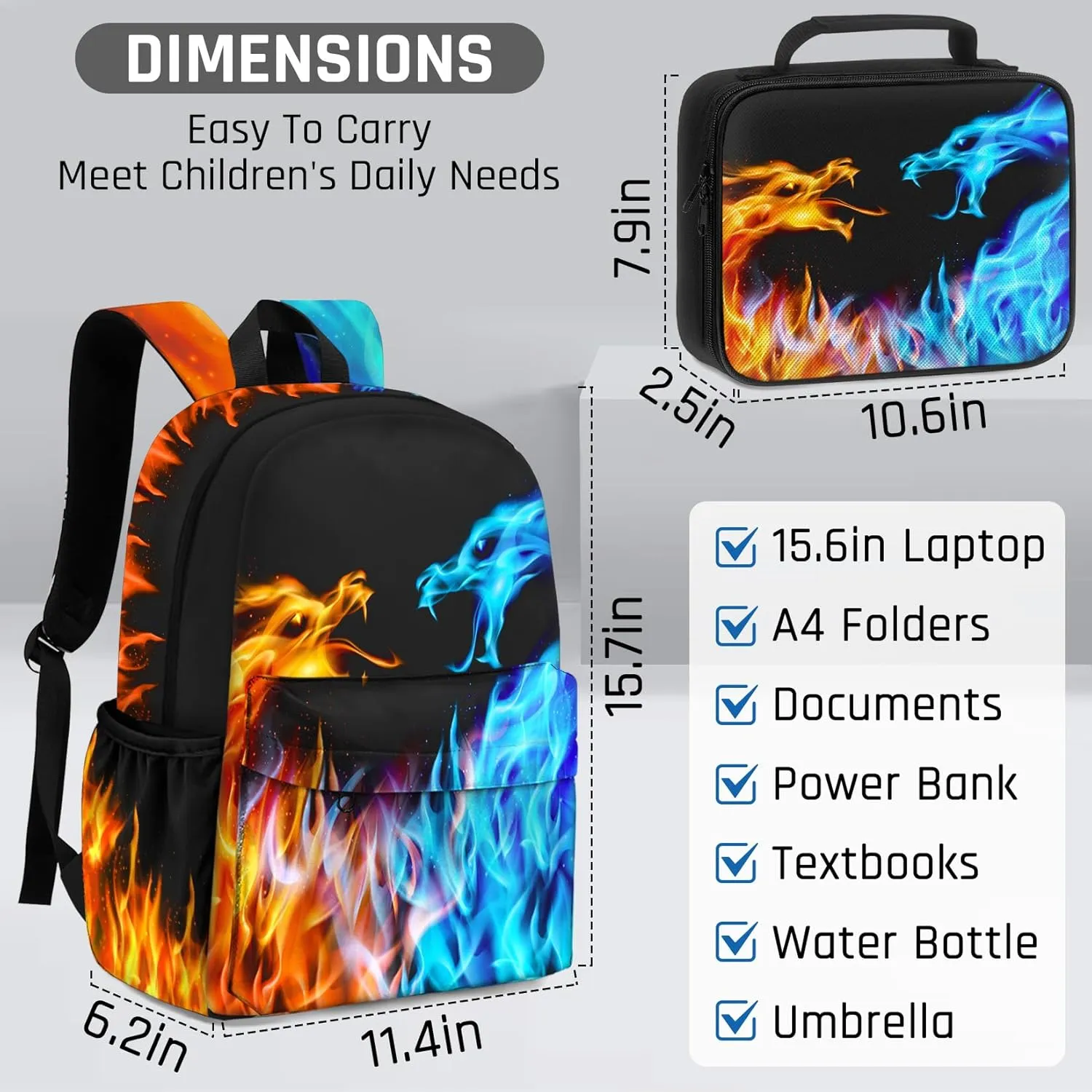 Kids Backpack for Boys，3PCS Boys Backpack with Lunch Box Set for Children Elementary Middle School Students，Lightweight School Bookbag for Travel and Daily Use