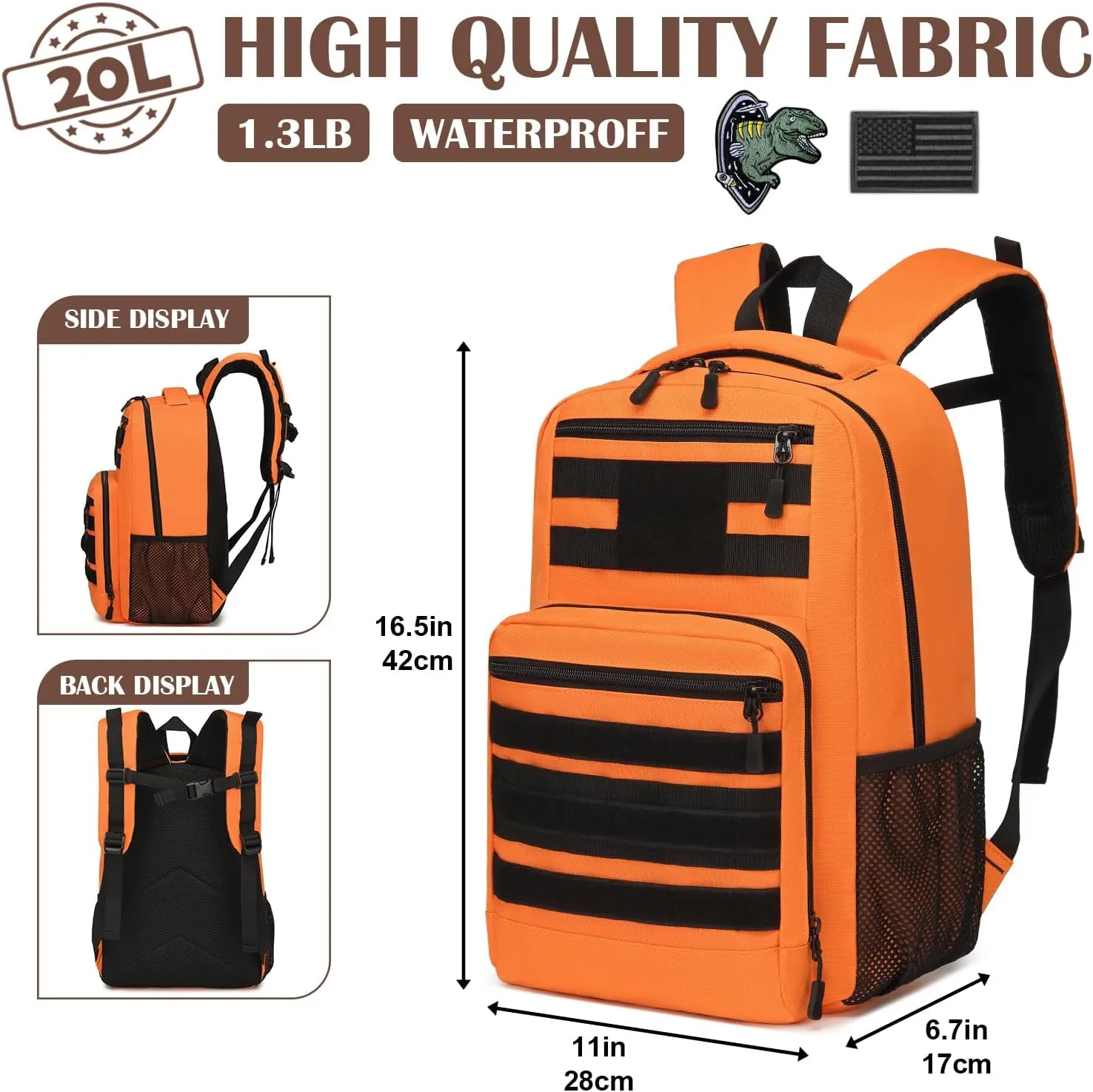 Kids Tactical Backpack Army Molle Bookbag Military Boys Backpack for School, Outdoor, Camping, Orange