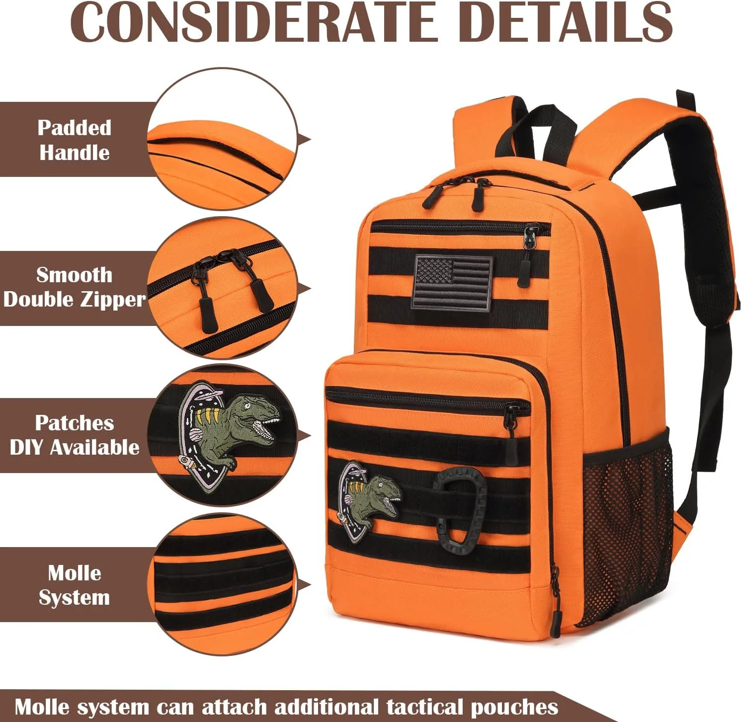 Kids Tactical Backpack Army Molle Bookbag Military Boys Backpack for School, Outdoor, Camping, Orange
