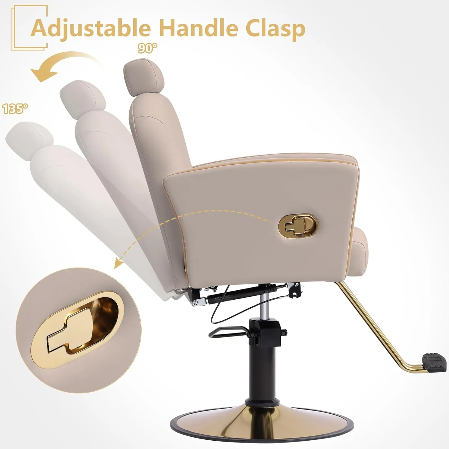 KIGOTY Barber Chair,Salon Chair for Hair Stylist, Reclining Salon Chair with Hydraulic Pump,360 Degree Swivel Hair Stylist Chairs with Footrest and Adjustable Headrest for Barbershop (Grey-Gold)