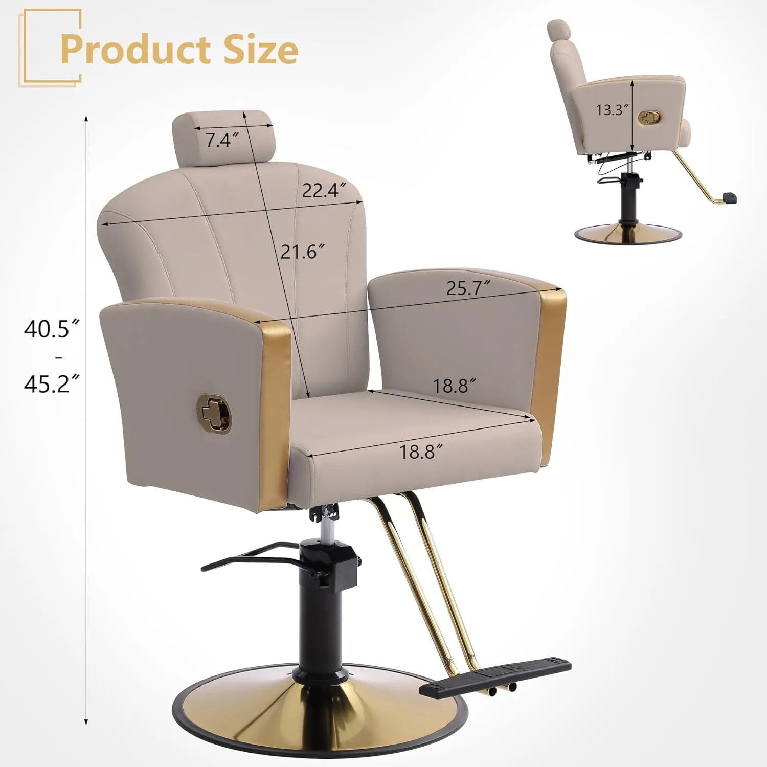 KIGOTY Barber Chair,Salon Chair for Hair Stylist, Reclining Salon Chair with Hydraulic Pump,360 Degree Swivel Hair Stylist Chairs with Footrest and Adjustable Headrest for Barbershop (Grey-Gold)